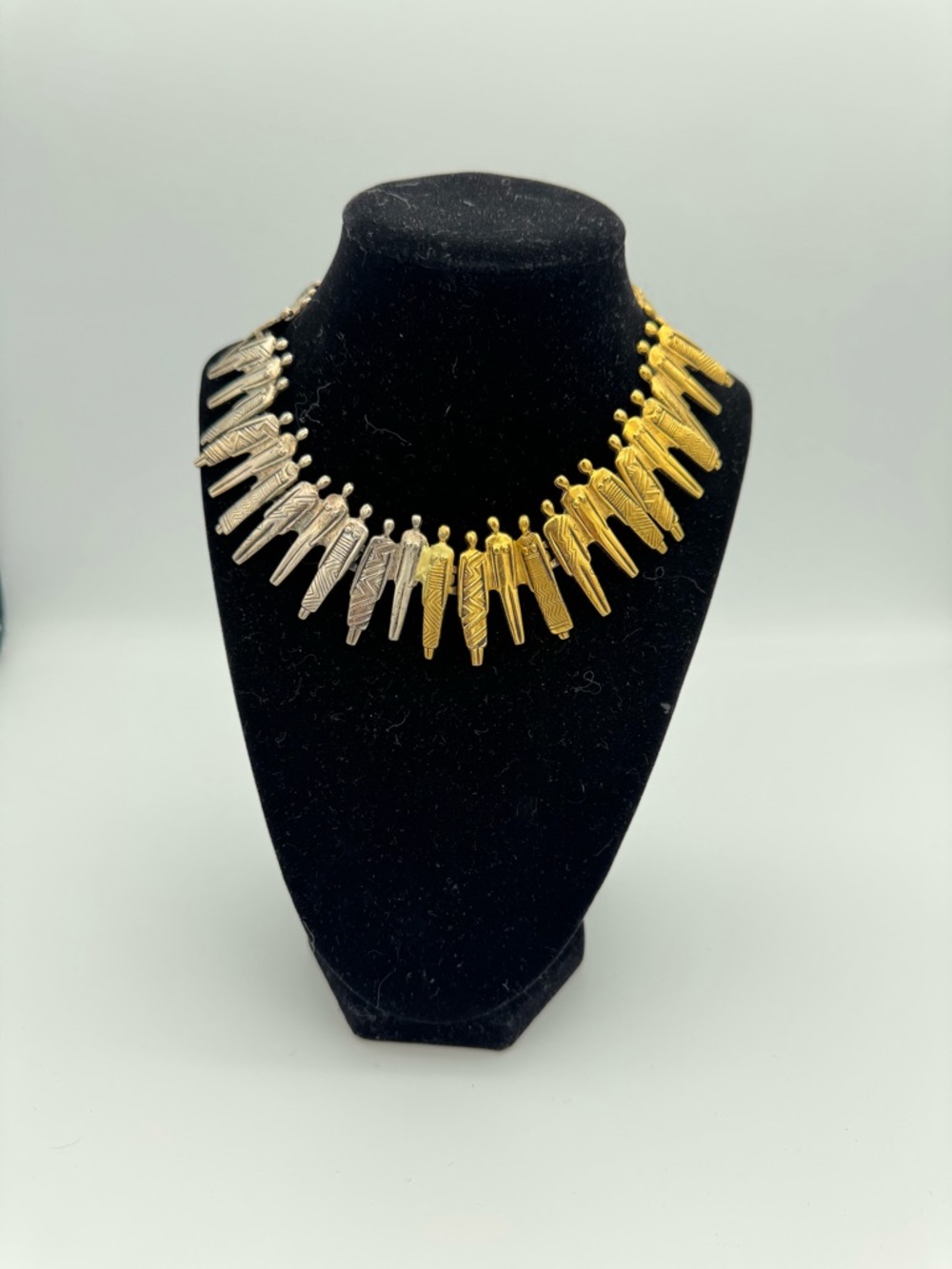 Sold ❌Laurel Burch Tribal Spirit People Necklace Gold Silver Tone Fringe Collar